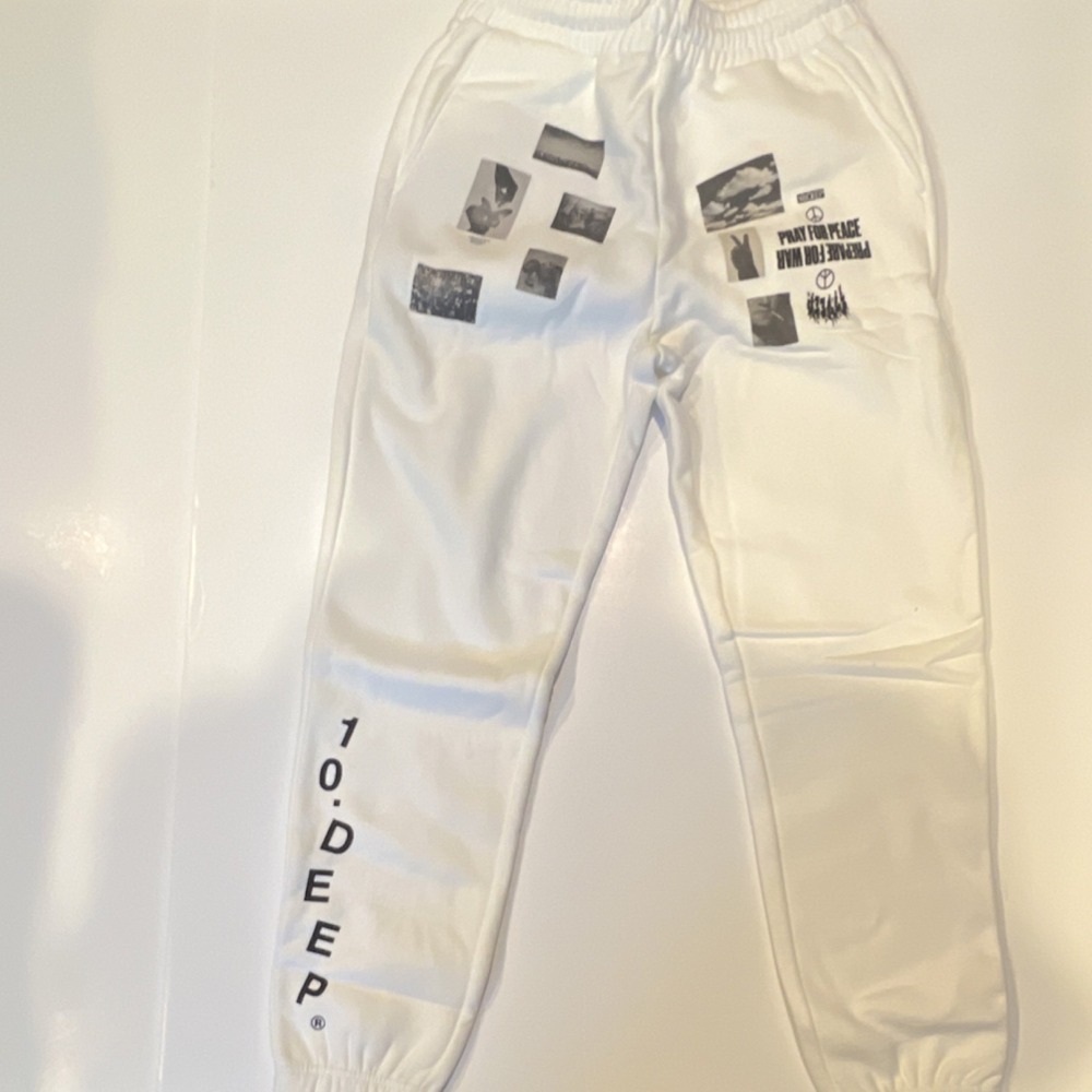 10 DEEP Off White Cotton Sweatpants Men Peace Theme Drawstring Waist